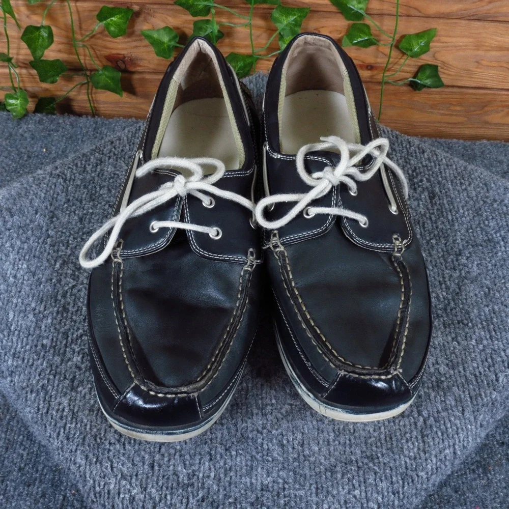 Dexter 61116 Mens Boat Shoe Size 12 Wide Nautical Walking Black Leather Upper